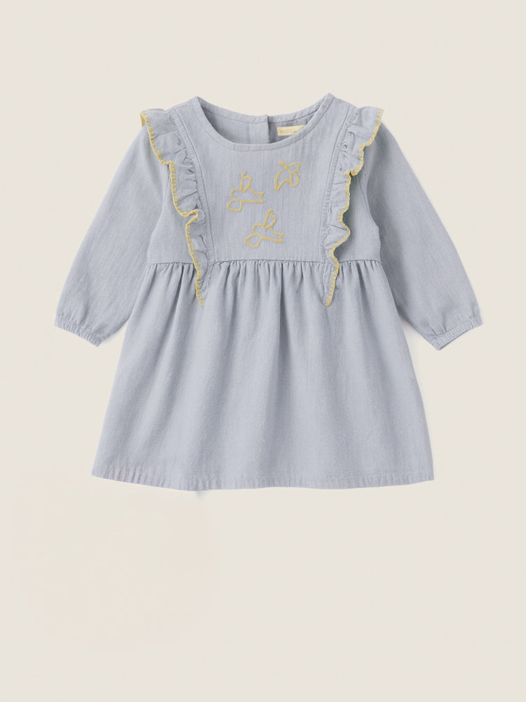 Vestido para Bebê Bordado Azul Lagoa Bugbee