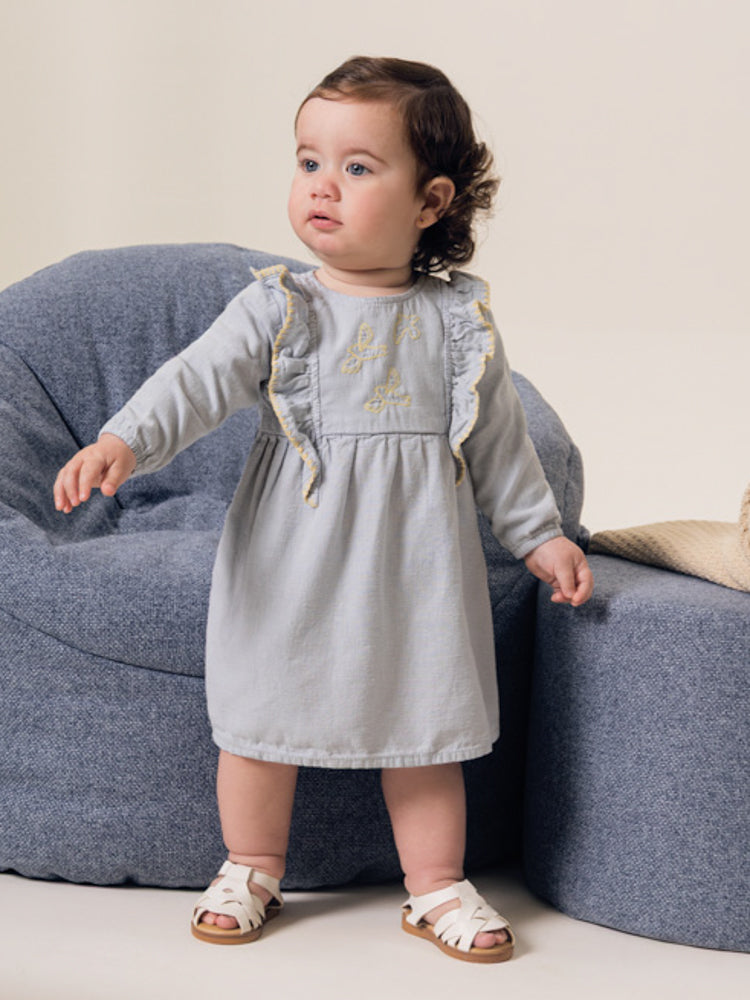 Vestido para Bebê Bordado Azul Lagoa Bugbee