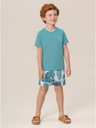 Conjunto Camiseta Shorts em Microfibra Verde Beach Bugbee