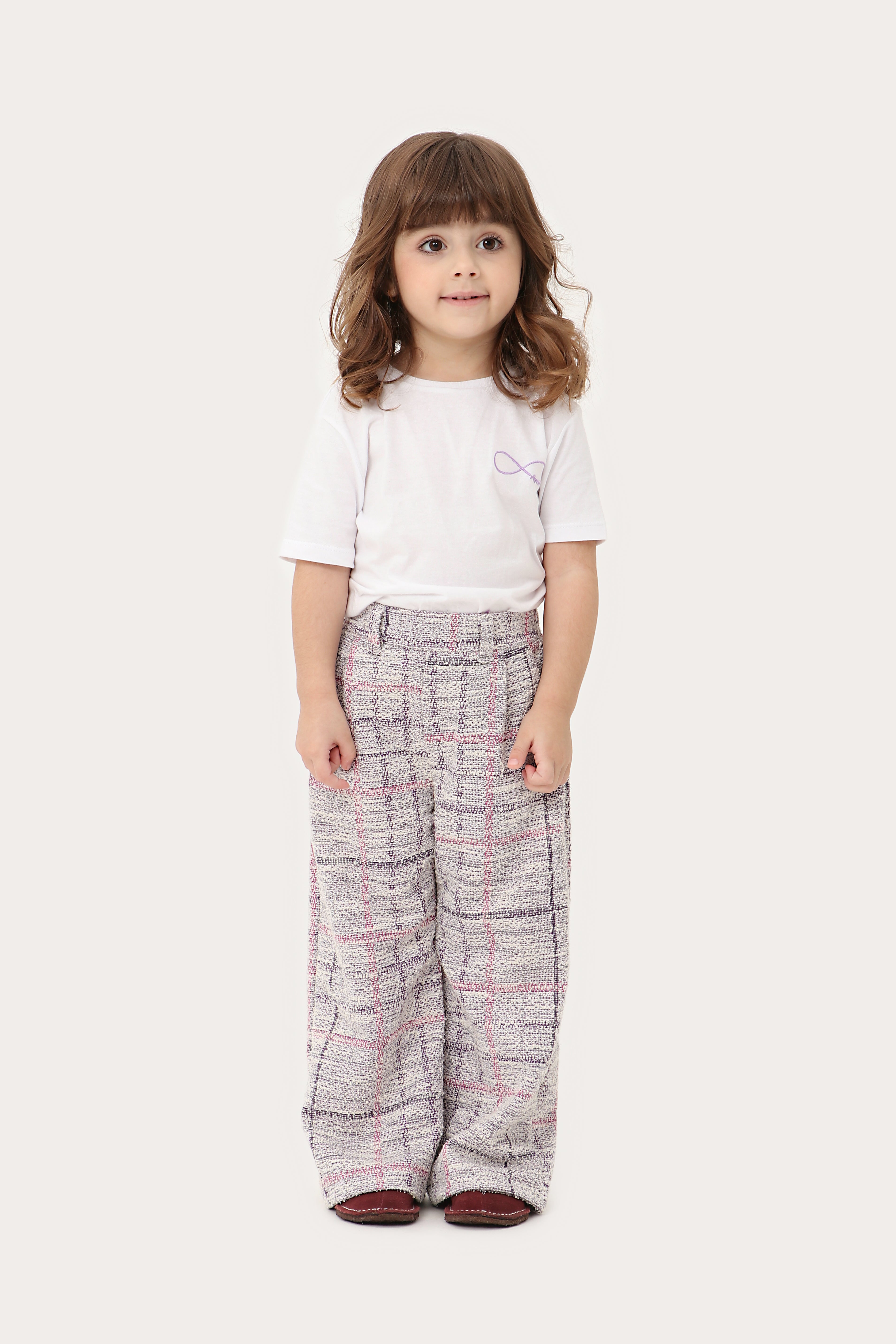 Calça Daniela Xadrez Rosa e Lilás Petit Môme