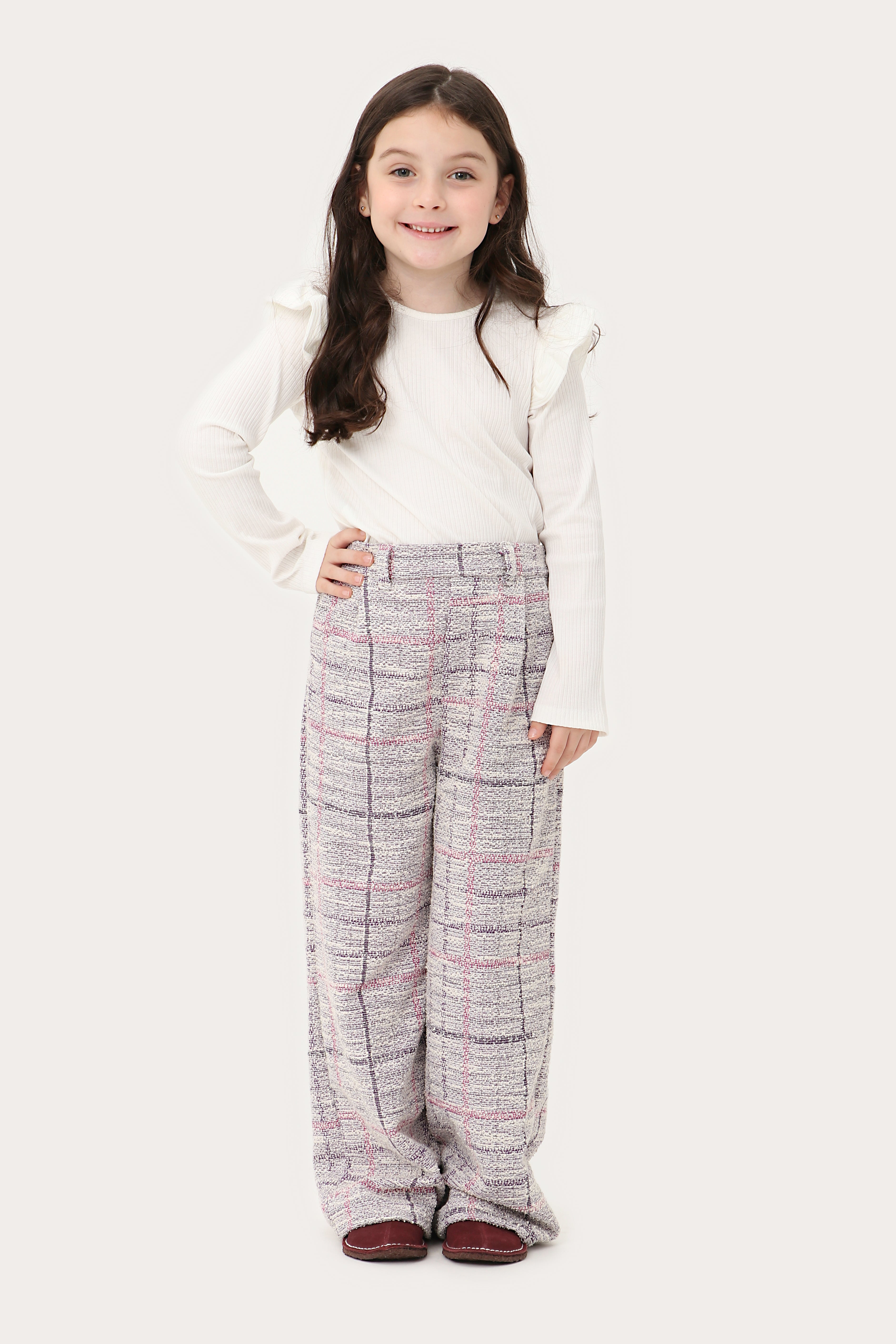 Calça Daniela Xadrez Rosa e Lilás Petit Môme