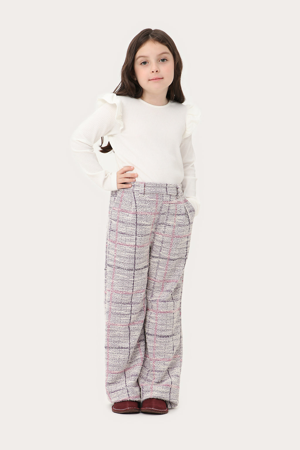 Calça Daniela Xadrez Rosa e Lilás Petit Môme