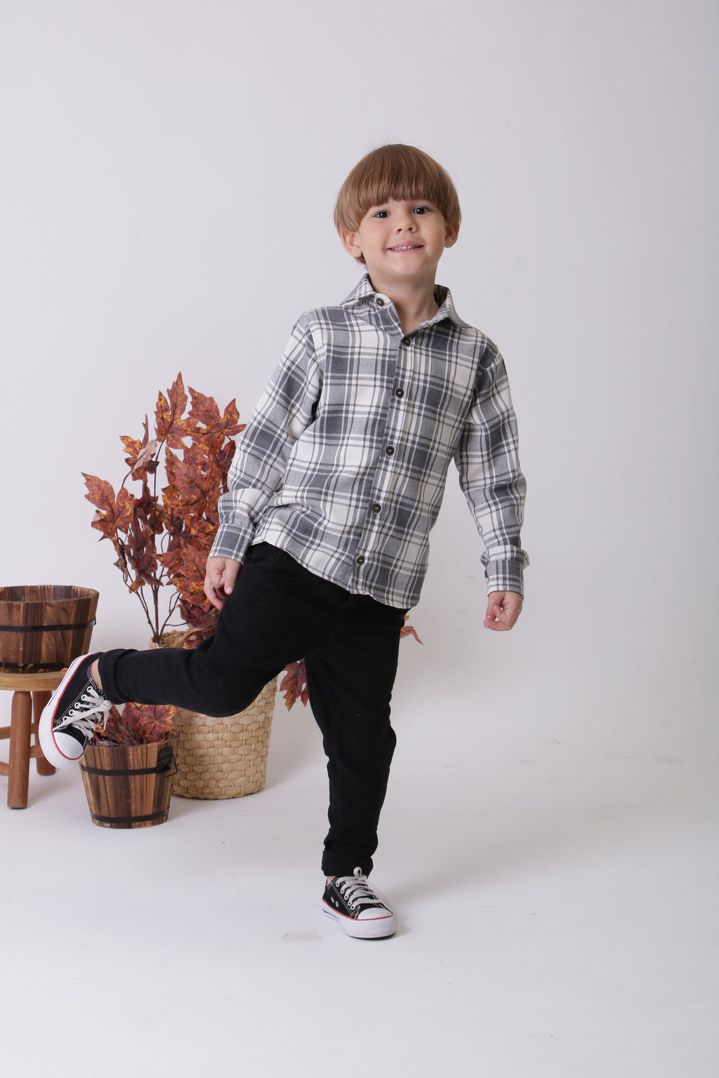 Camisa Bernardo Xadrez Cinza Petit Môme