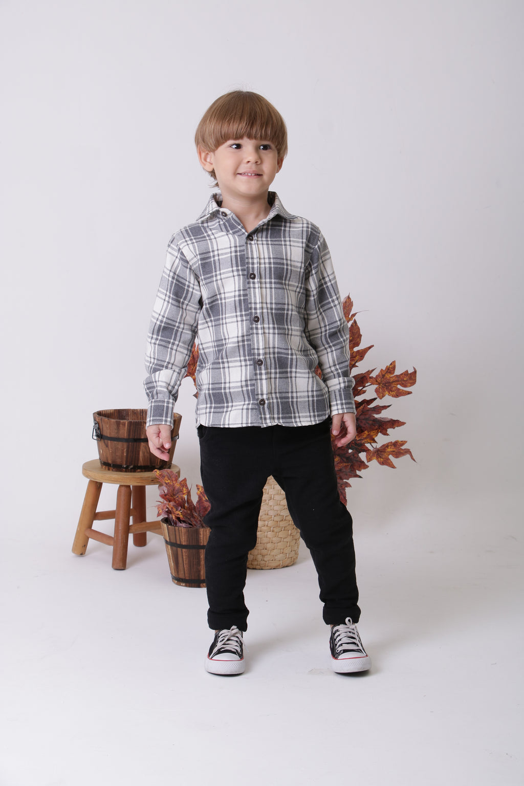 Camisa Bernardo Xadrez Cinza Petit Môme
