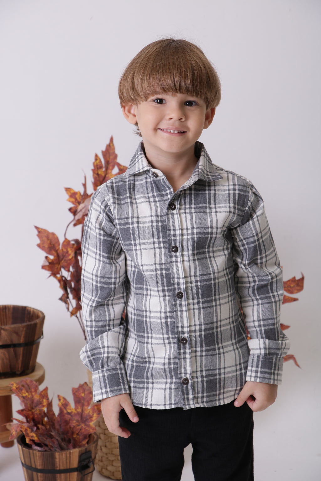 Camisa Bernardo Xadrez Cinza Petit Môme