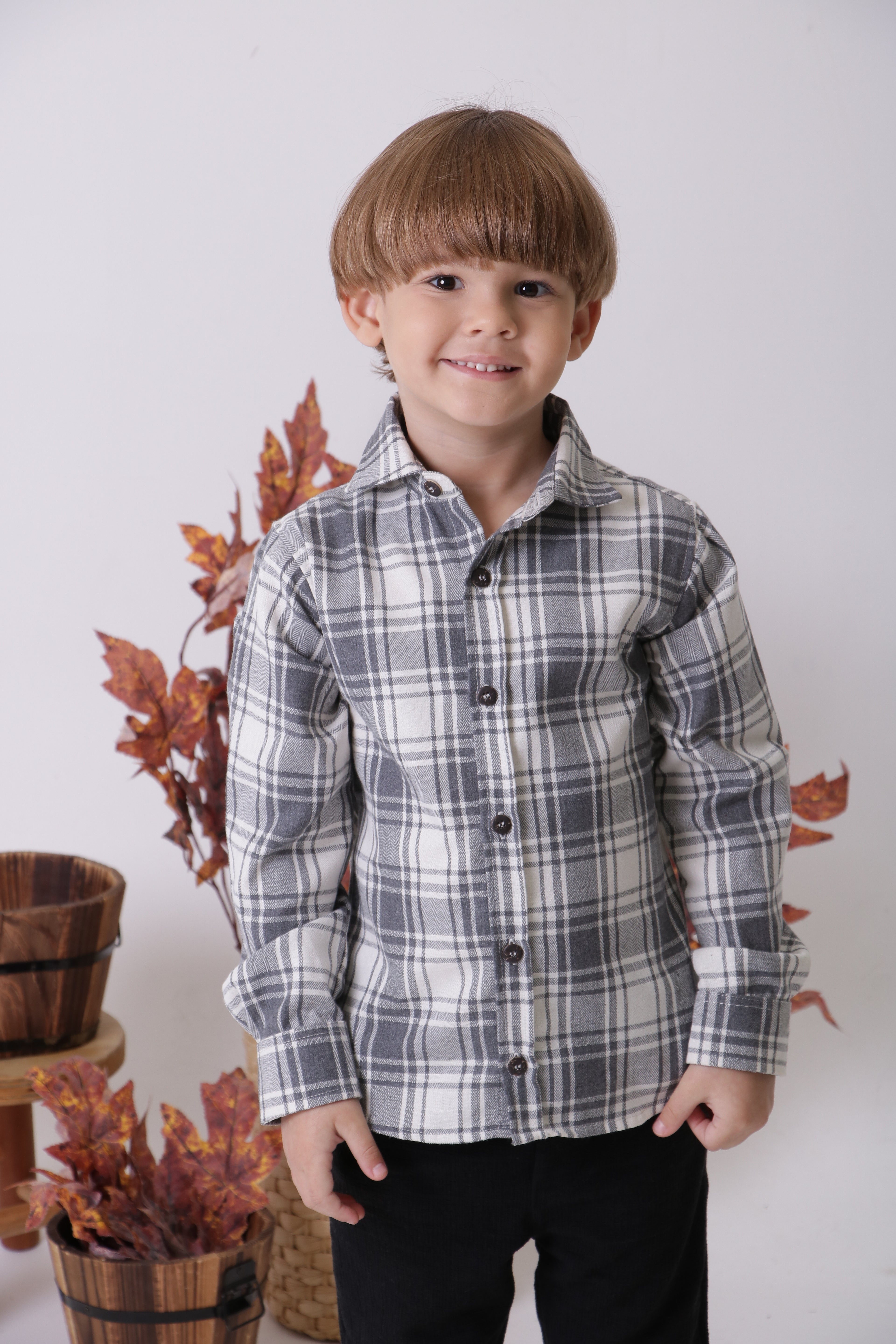 Camisa Bernardo Xadrez Cinza Petit Môme