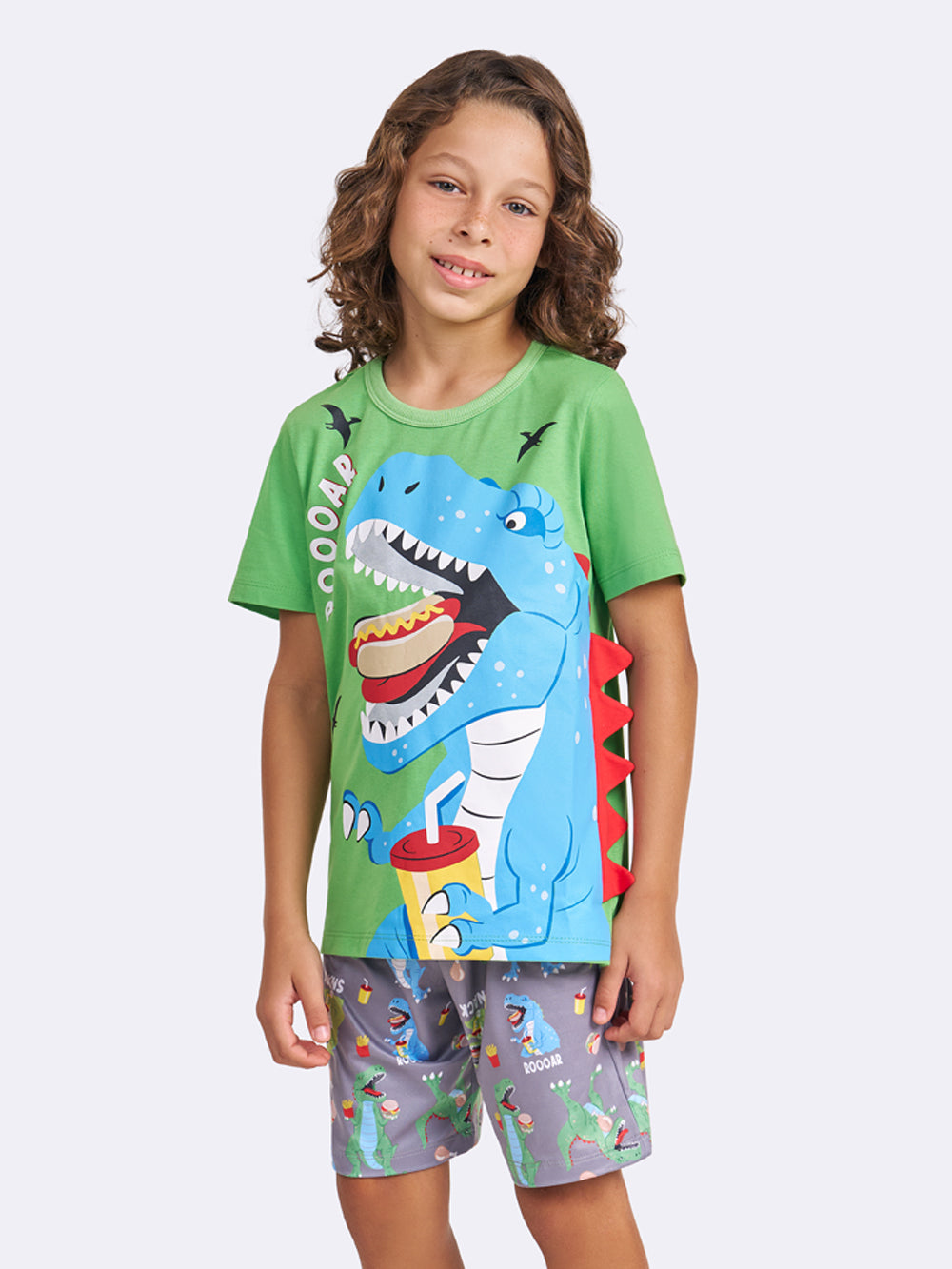 Pijama Manga Curta Dino Snacks Veggi