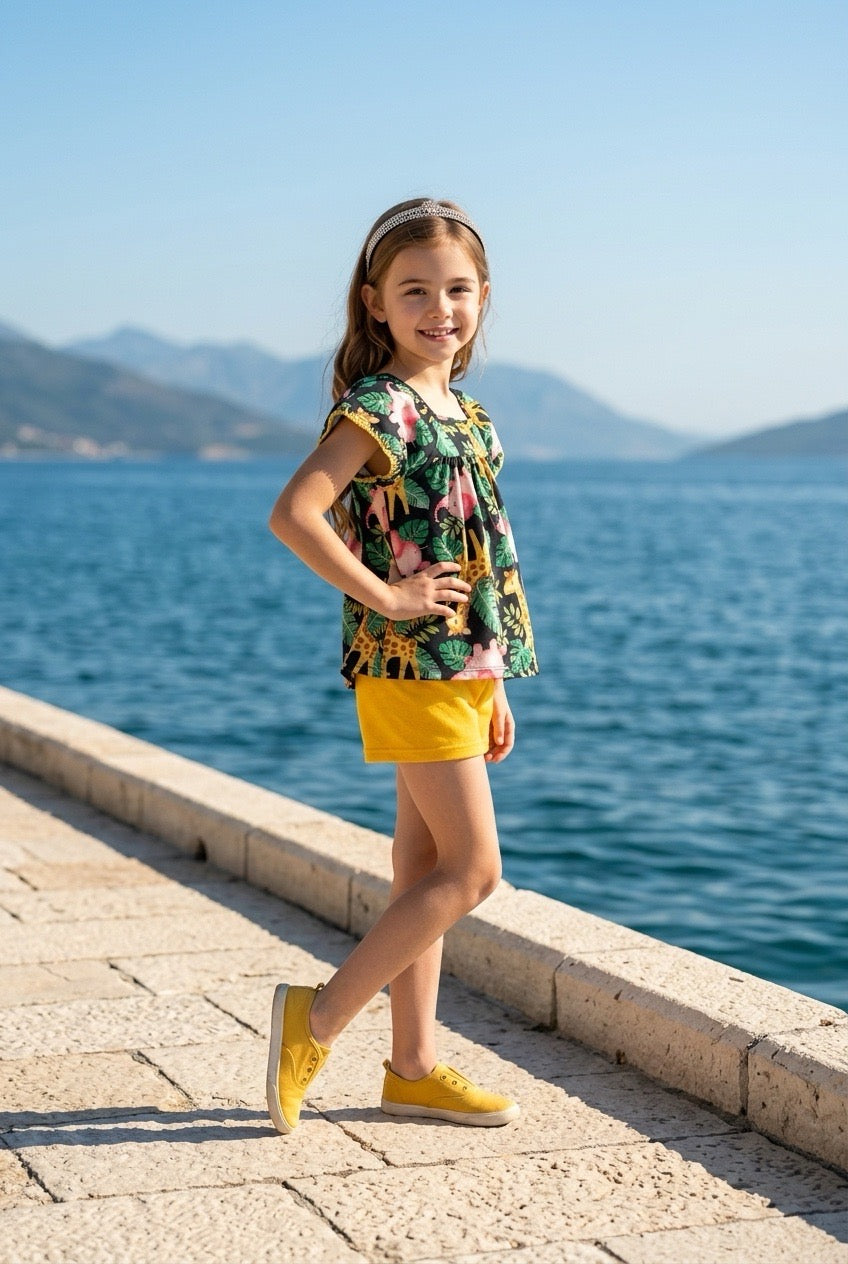 Conjunto Safari Bordado Amarelo Kyly