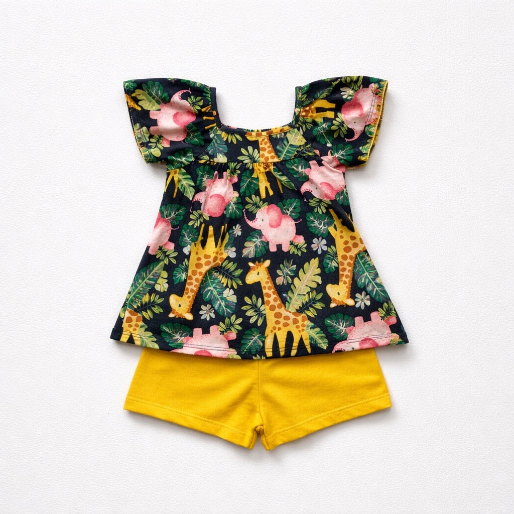 Conjunto Safari Bordado Amarelo Kyly