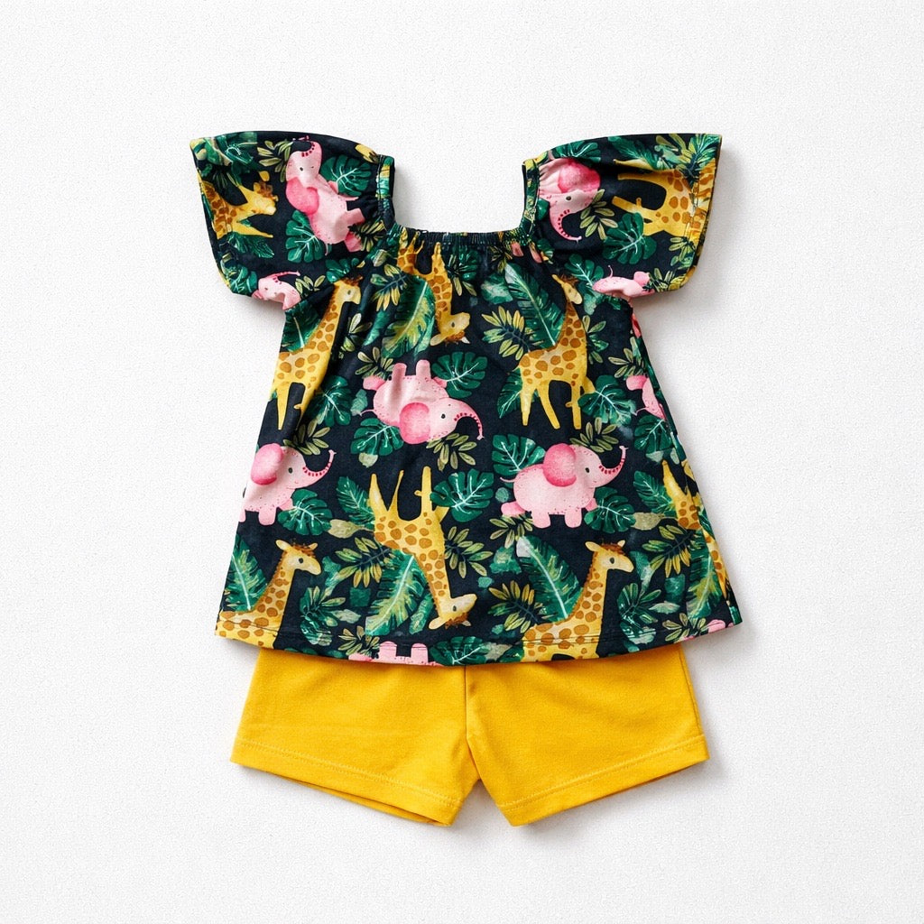 Conjunto Safari Bordado Amarelo Kyly