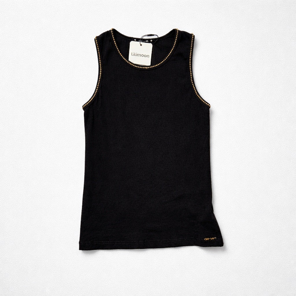 Camiseta Regata em Canelado Preta com Strass Lilimoon