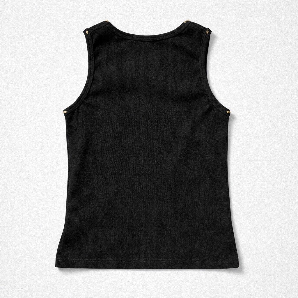 Camiseta Regata em Canelado Preta com Strass Lilimoon