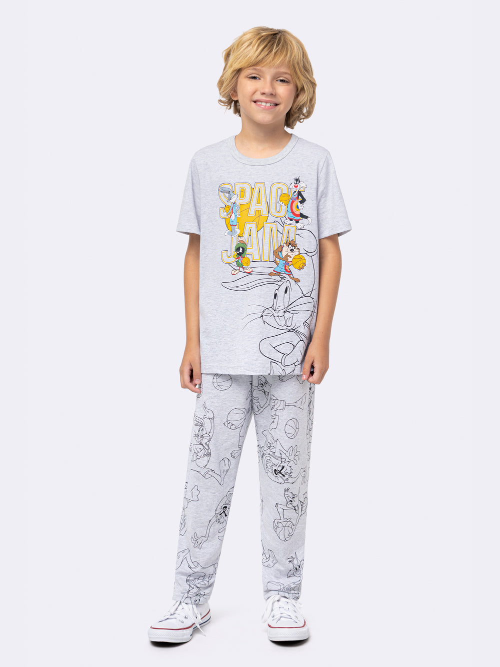 Pijama Manga Curta com Calça Space Jam c/ kit Canetinha Veggi