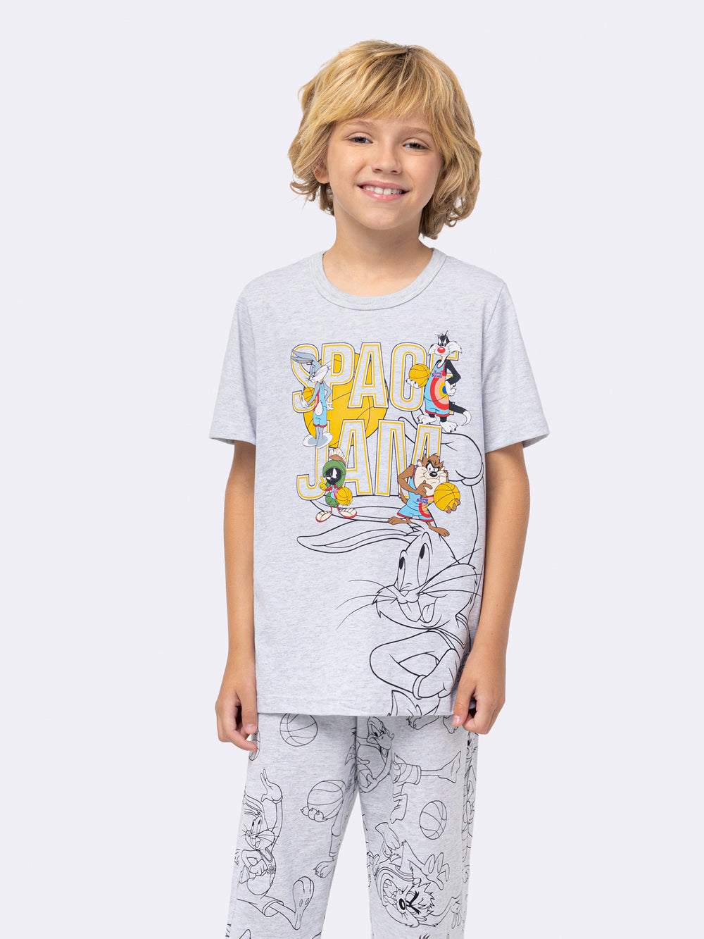 Pijama Manga Curta com Calça Space Jam c/ kit Canetinha Veggi