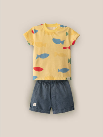 Conjunto Camiseta Peixes e Bermuda Bugbee