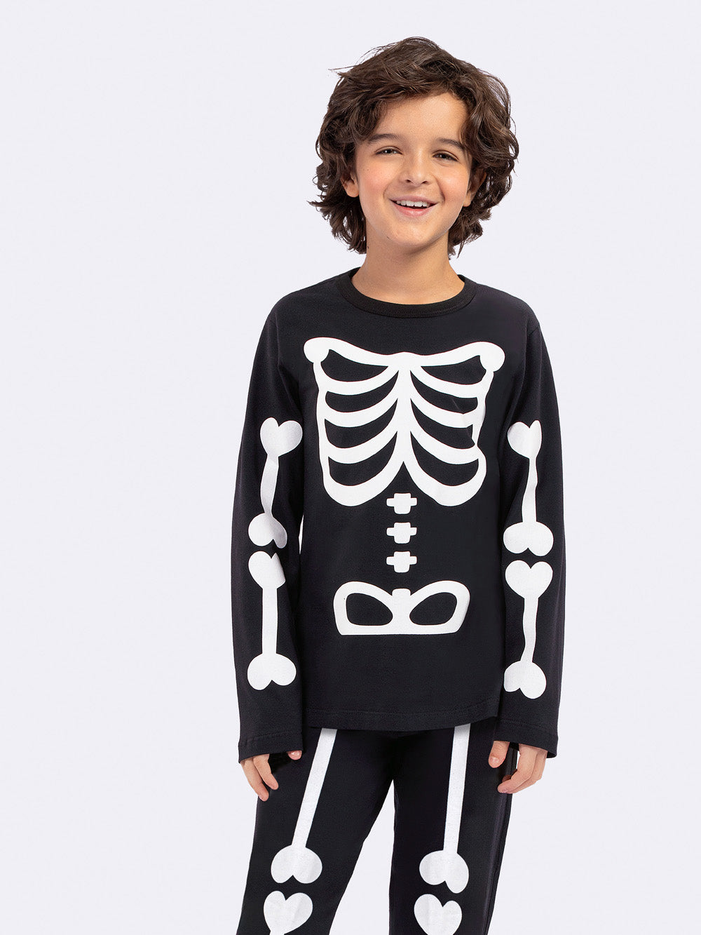 Pijama Manga Longa Infantil Esqueleto Classic Preto Veggi