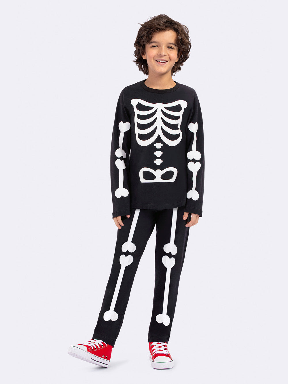 Pijama Manga Longa Infantil Esqueleto Classic Preto Veggi