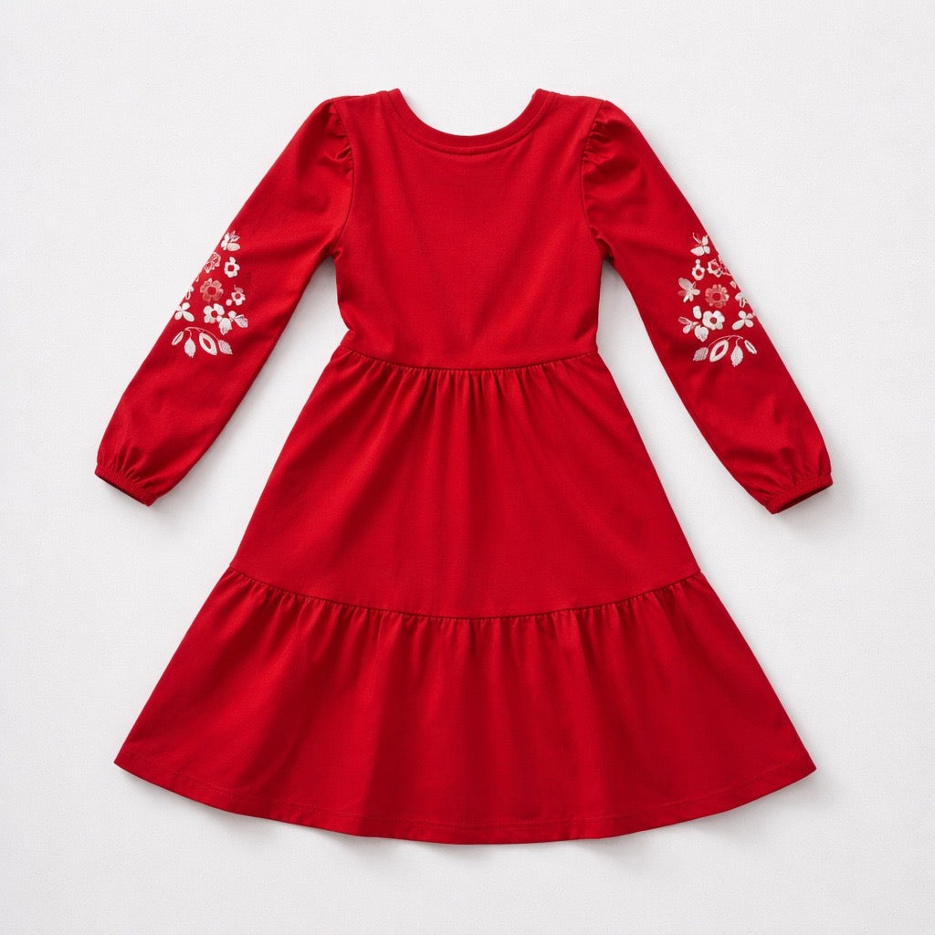Vestido Manga Longa Três Marias Vermelho Kiko e Kika