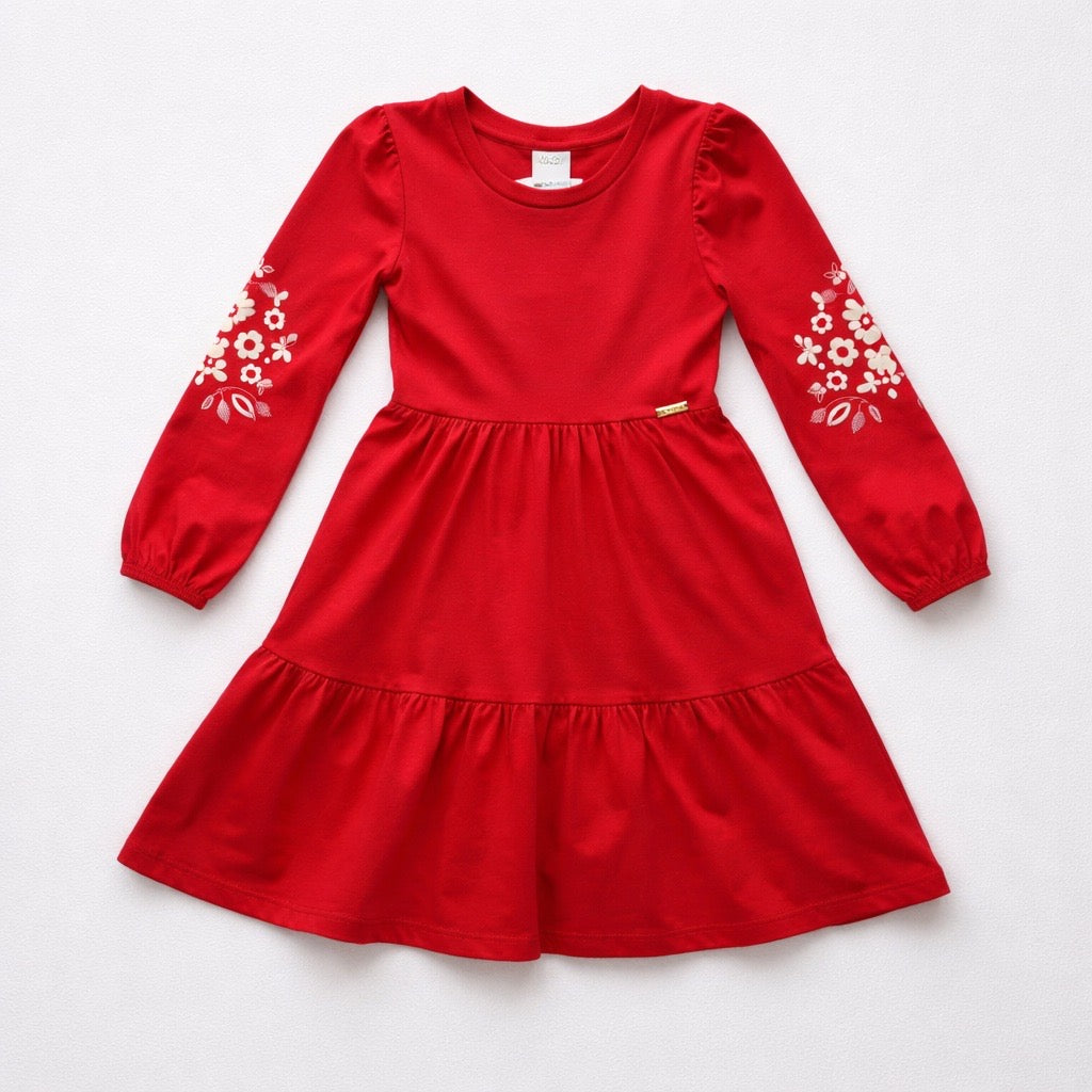 Vestido Manga Longa Três Marias Vermelho Kiko e Kika