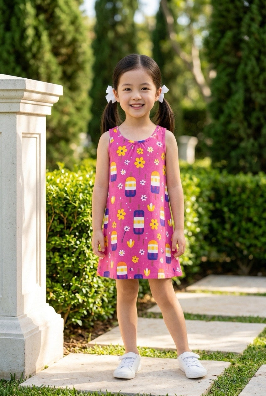 Vestido Infantil Picolés Rosa Kyly