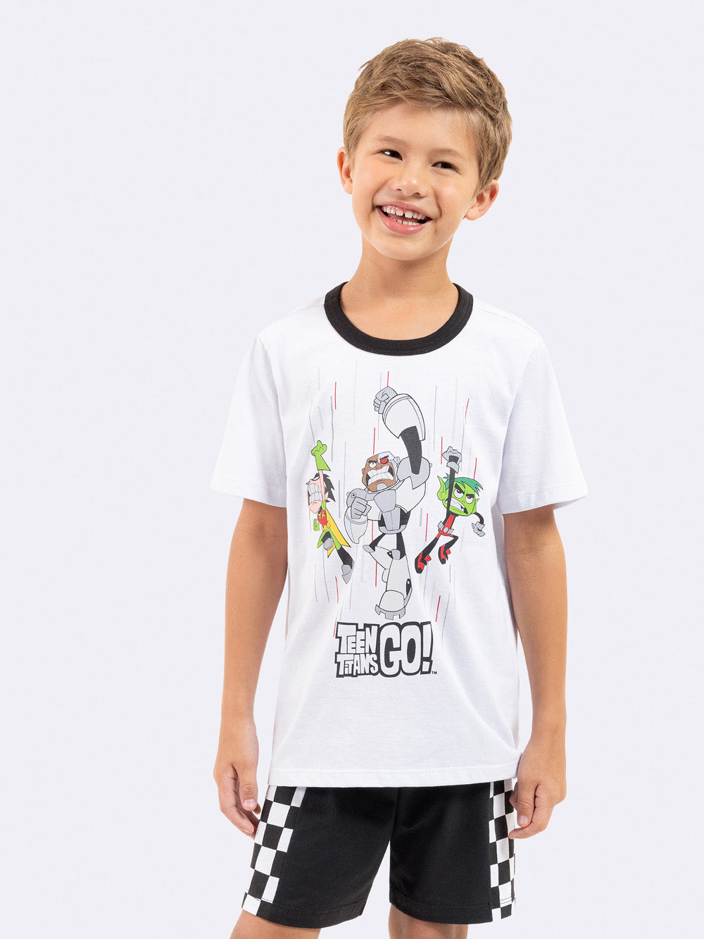 Pijama Manga Curta Infantil Jovens Titãs Preto e Branco Veggi
