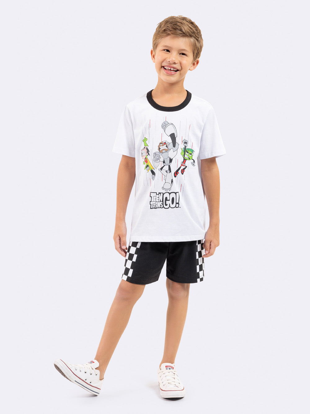 Pijama Manga Curta Infantil Jovens Titãs Preto e Branco Veggi